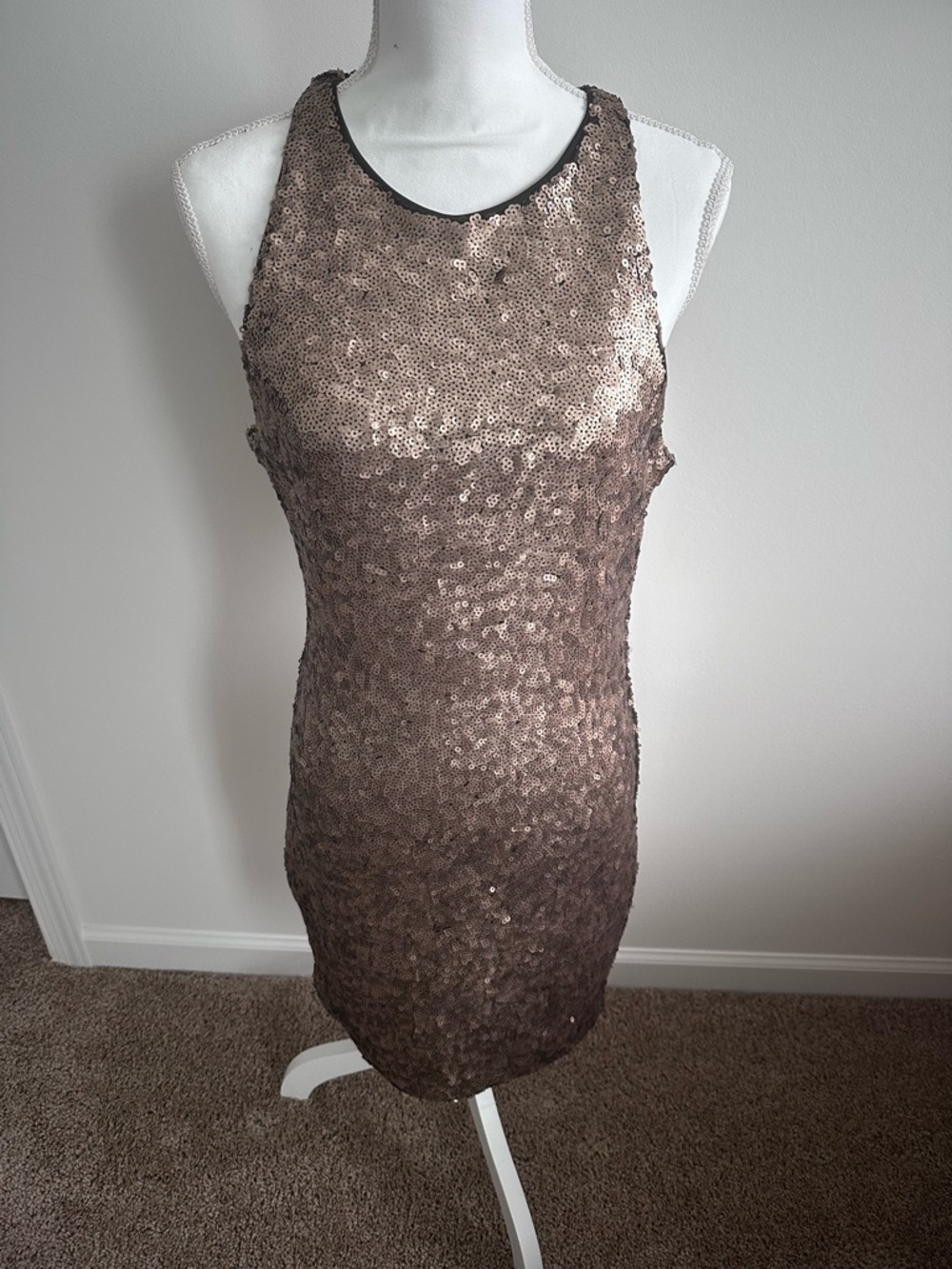 Dynamite Bronze Sequin Backless Tank Dress